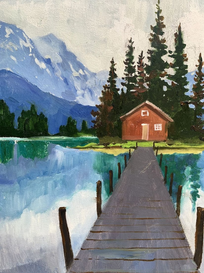 Oil painting Hut on the lake Tatyana Derdey - 5