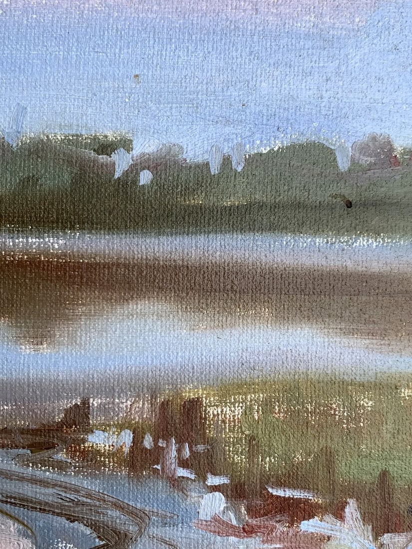 Oil painting Flooded river bank Tatyana Derdey - 11