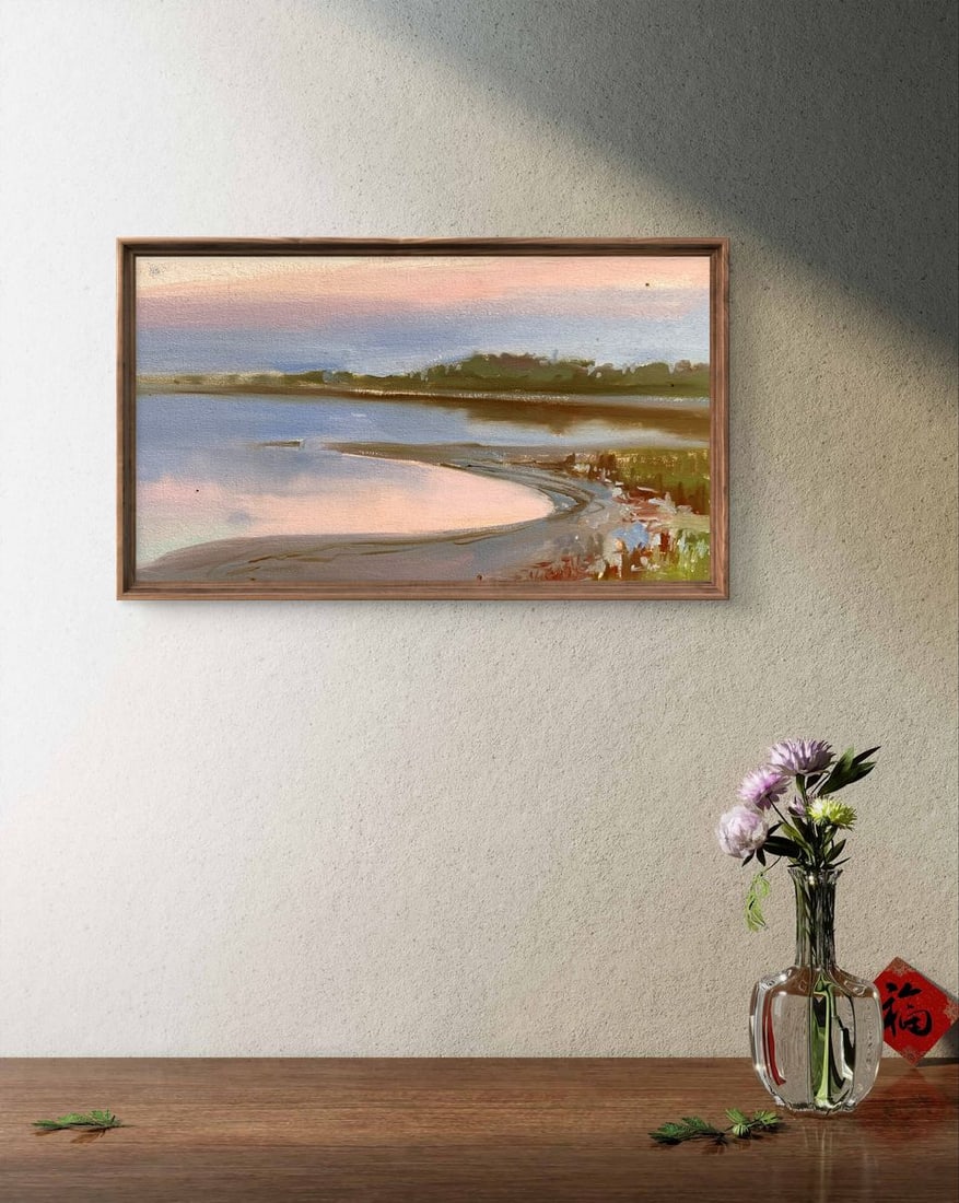 Oil painting Flooded river bank Tatyana Derdey - 3