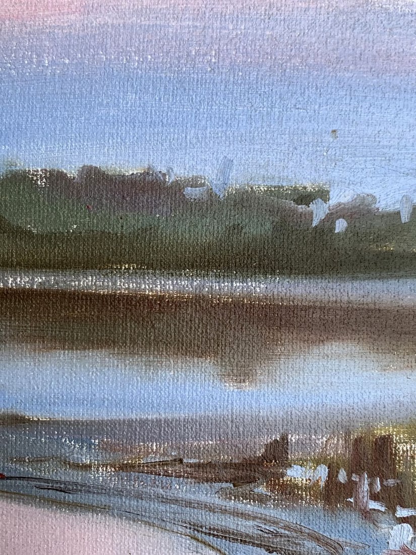 Oil painting Flooded river bank Tatyana Derdey - 9