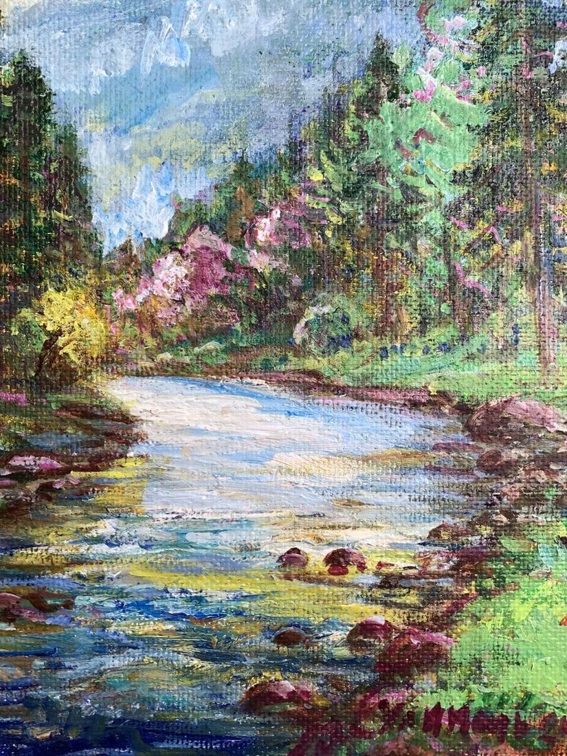 Oil painting Calm stream in the mountains Yu. Ulinets - 8
