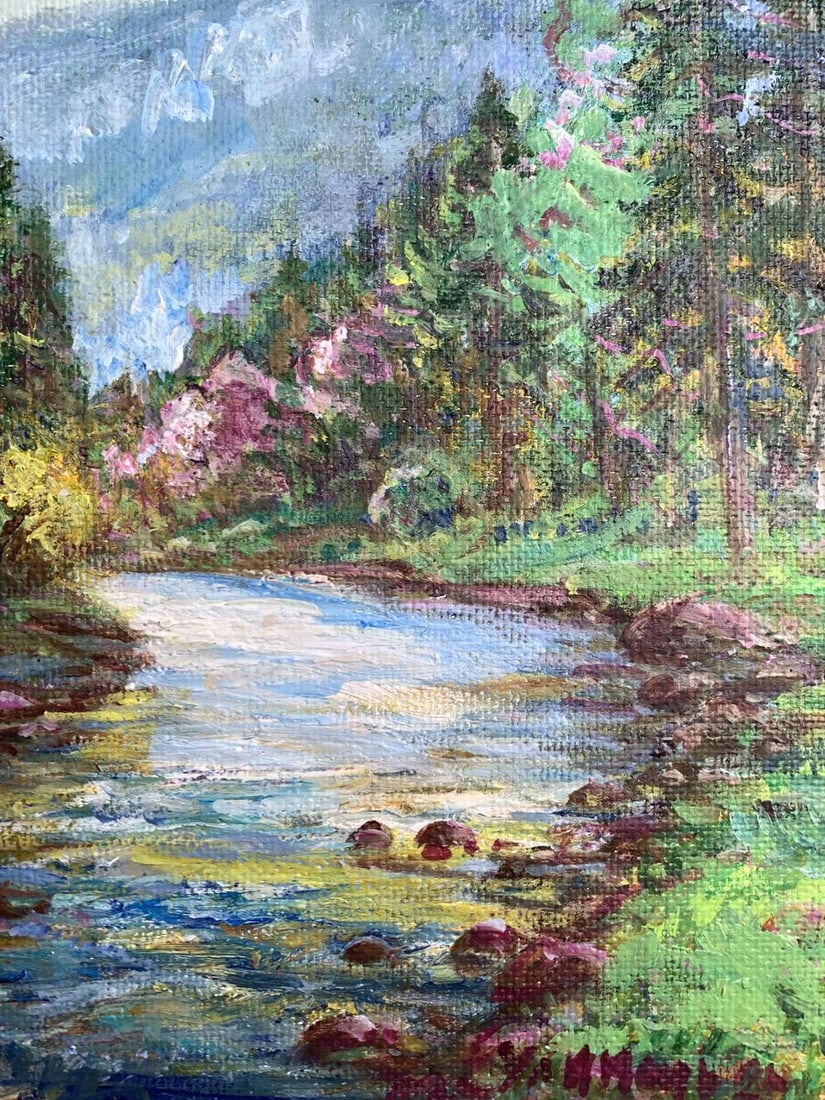 Oil painting Calm stream in the mountains Yu. Ulinets - 9