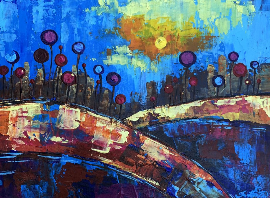 Oil painting A chidhood dream V. Zadorozhnya: Title: Oil painting A chidhood dream V. Zadorozhnya Description: №AAA3330 "A Childhood Dream" is a vibrant and whimsical Oil painting that transports viewers into a fantastical landscape,