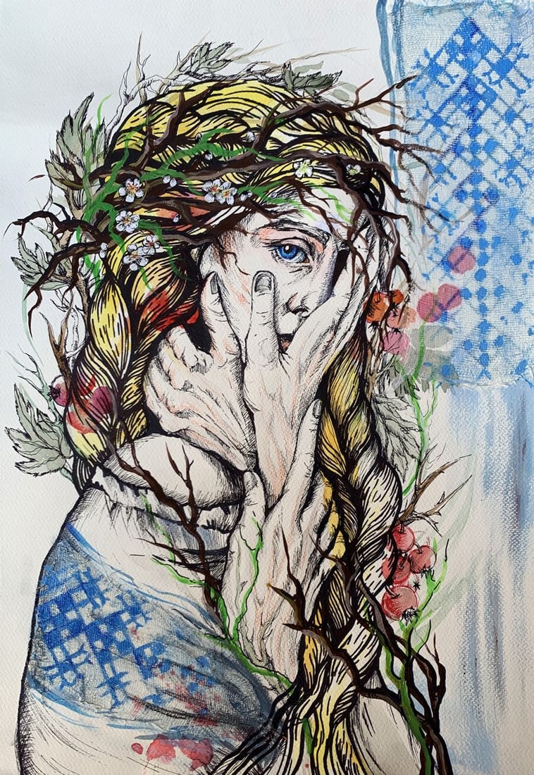 Watercolor painting Suffering Olga Ponomaryva: Title: Watercolor painting Suffering Olga Ponomaryva Description: №AAA3451 The artwork titled "Suffering" is a poignant and deeply evocative composition created using a blend of watercolor, acry