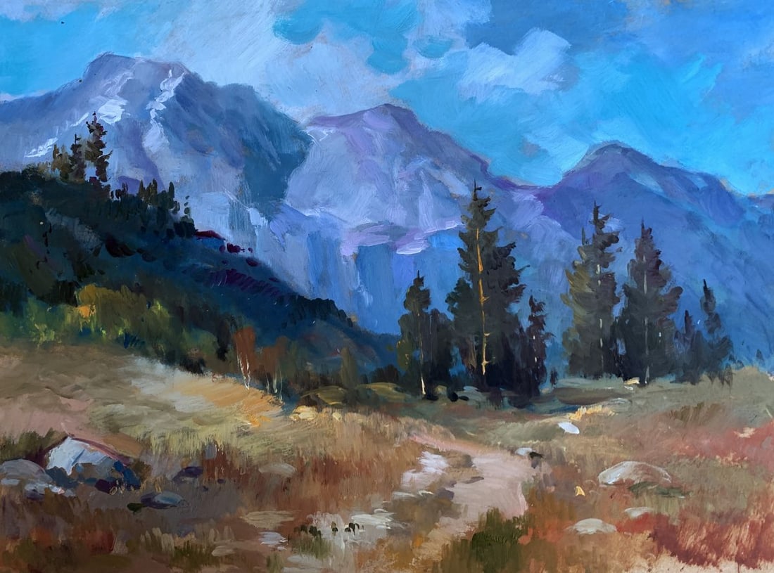 Oil painting The road leading to the mountains Yuriy Suprunchuk: Title: Oil painting The road leading to the mountains Yuriy Suprunchuk Description: №AAA3620 The painting "The Road Leading to the Mountains" is a captivating depiction of nature's majesty, tran