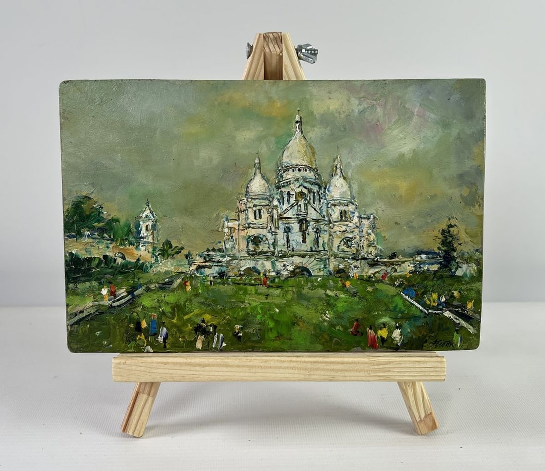 Oil painting Church morning before the service Sergey Rybak: Title: Oil painting Church morning before the service Sergey Rybak Description: №AAA5054 The oil painting on Cardboard titled "Church Morning Before the Service" captures a serene and sacred mom