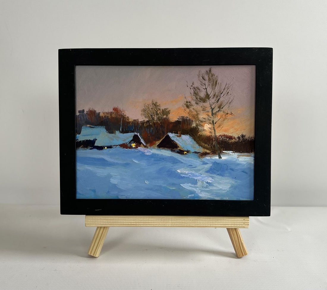 Oil painting A quiet evening in the snowy glow Yuriy Suprunchuk: Title: Oil painting A quiet evening in the snowy glow Yuriy Suprunchuk Description: №AAA4281 The painting "A Quiet Evening in the Snowy Glow" beautifully captures the serene atmosphere of a wint