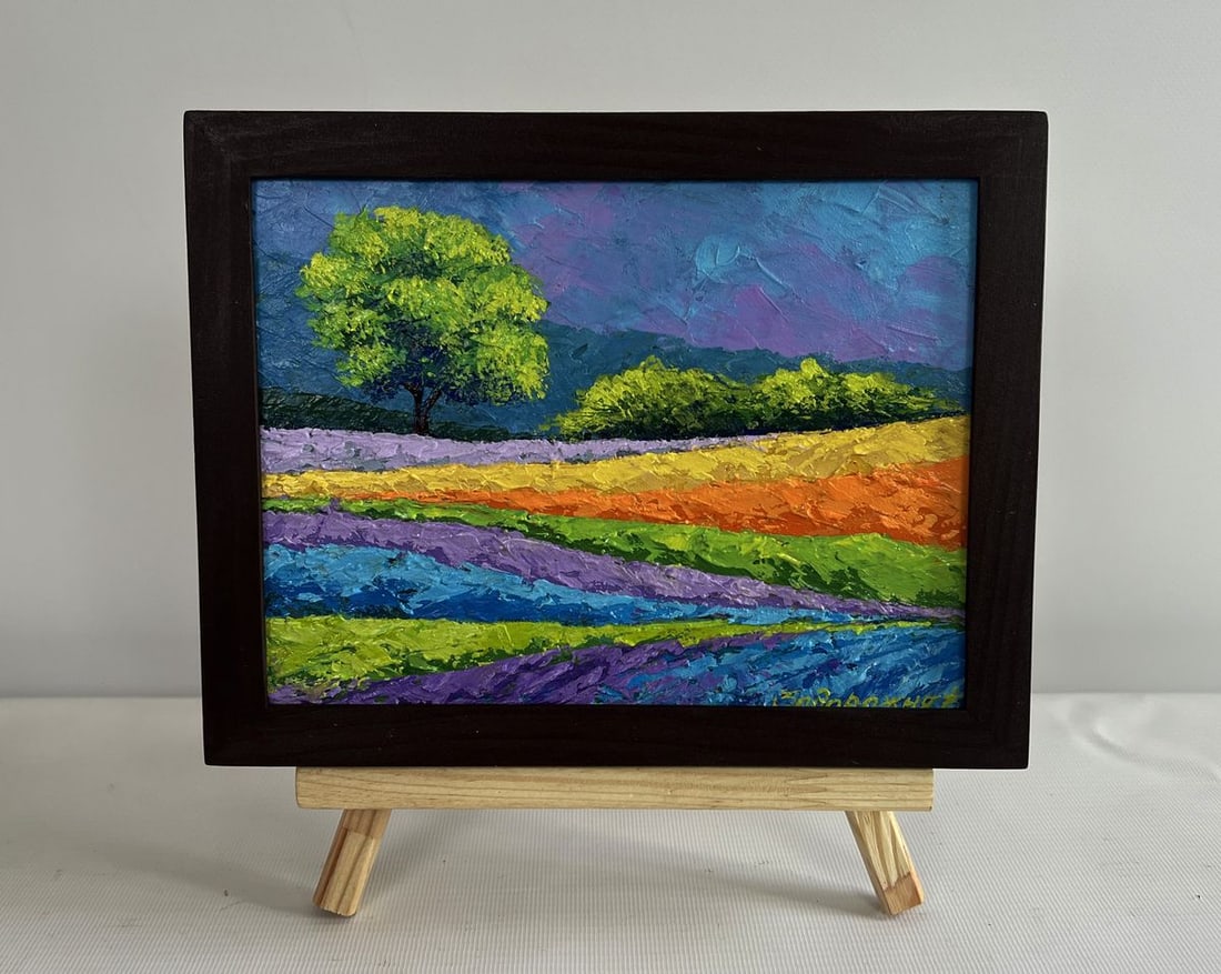 Oil painting Flower fields and forest V. Zadorozhnya: Title: Oil painting Flower fields and forest V. Zadorozhnya Description: №AAA4533 The painting "Flower Fields and Forest" is a breathtaking composition that captures the vibrant essence of a sun