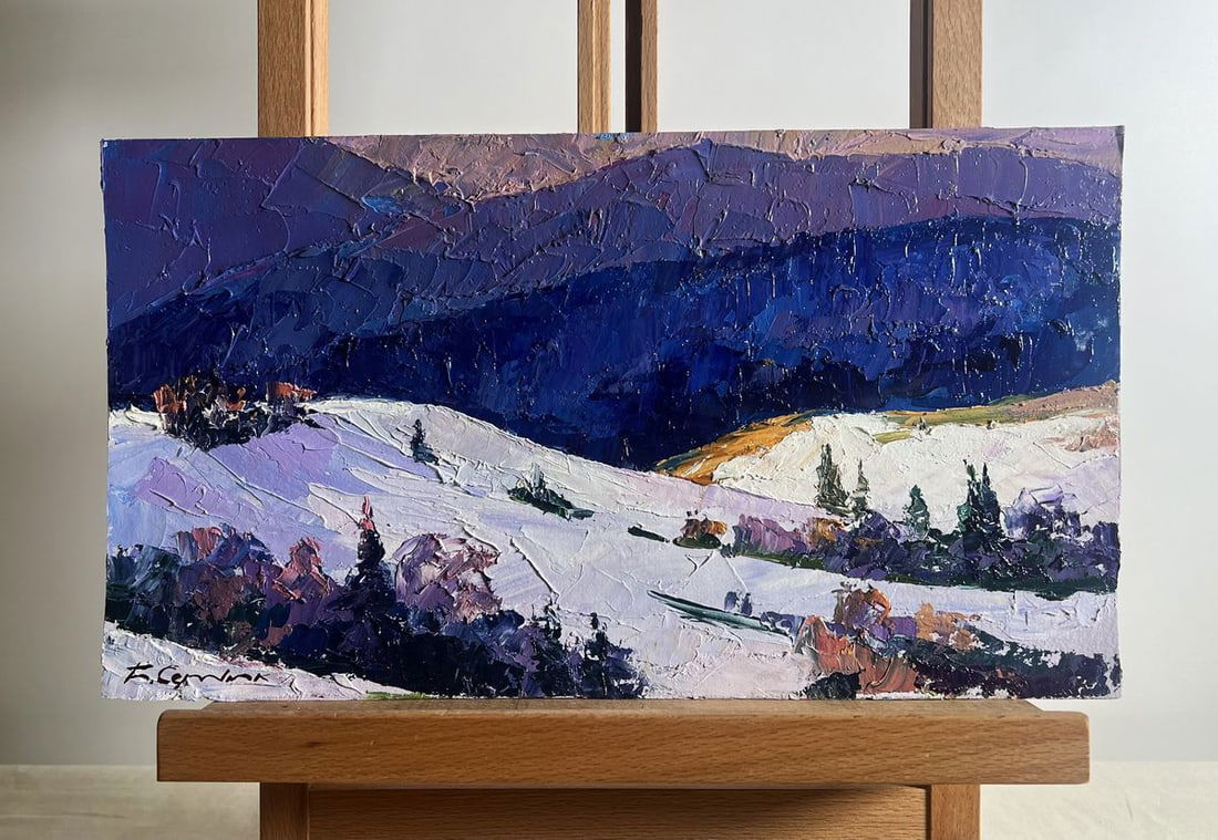 Oil painting Mountain winter expanses Boris Serdyuk: Title: Oil painting Mountain winter expanses Boris Serdyuk Description: №AAA3719 The painting "Mountain Winter Expanses" captures the vast and serene beauty of a snow-covered mountain landscape.