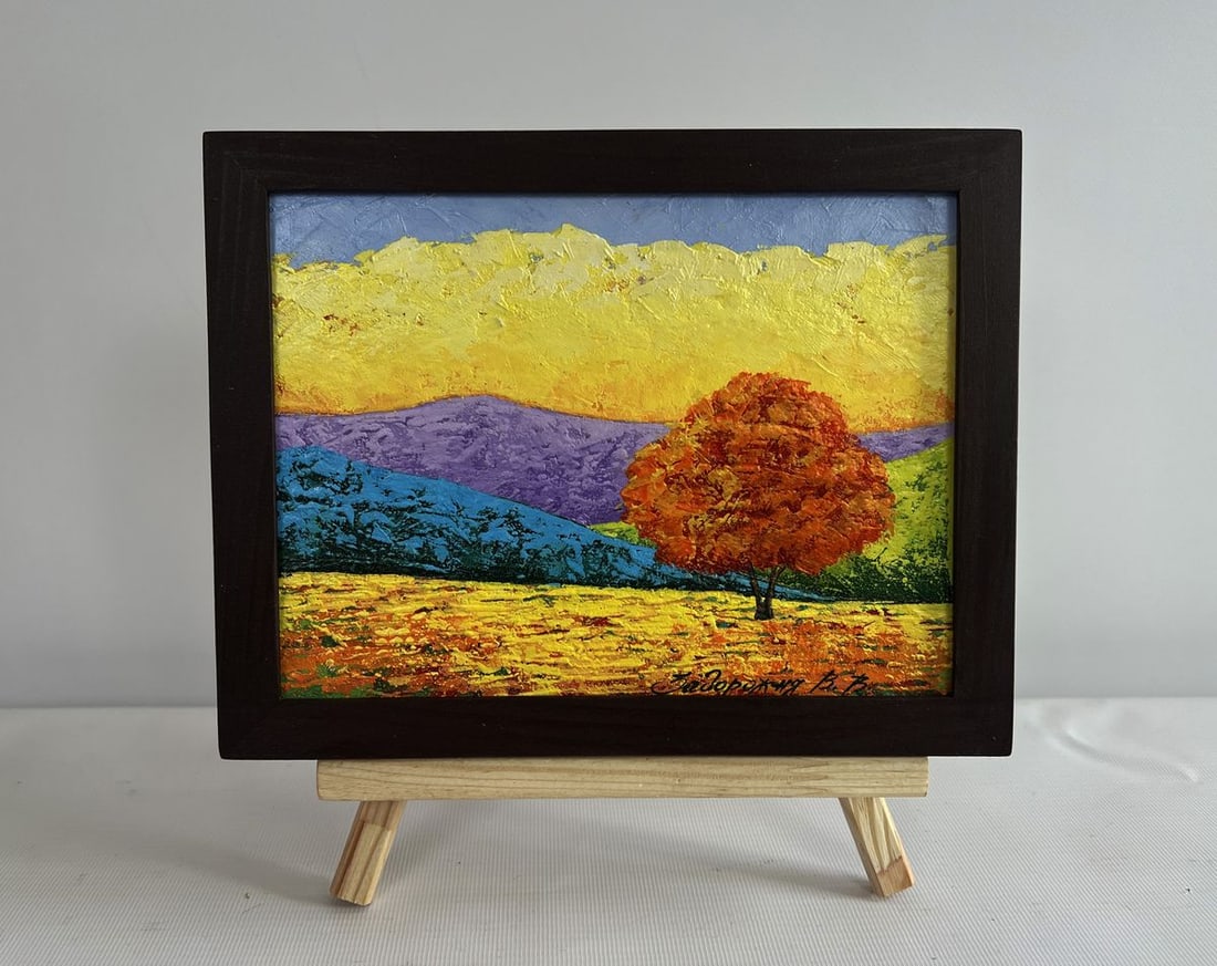 Oil painting Blazing Sunset V. Zadorozhnya: Title: Oil painting Blazing Sunset V. Zadorozhnya Description: №AAA4539 The painting "Blazing Sunset" is a stunning oil composition on cardboard that captures the breathtaking transition between
