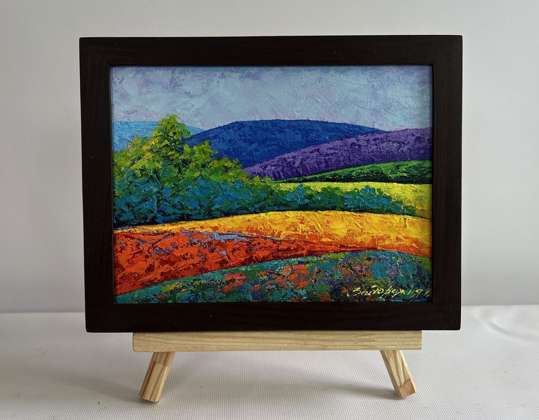Oil painting Mountain summer meadows V. Zadorozhnya: Title: Oil painting Mountain summer meadows V. Zadorozhnya Description: №AAA4541 The painting "Mountain Summer Meadows" is a vivid and expressive oil painting on cardboard that beautifully captu
