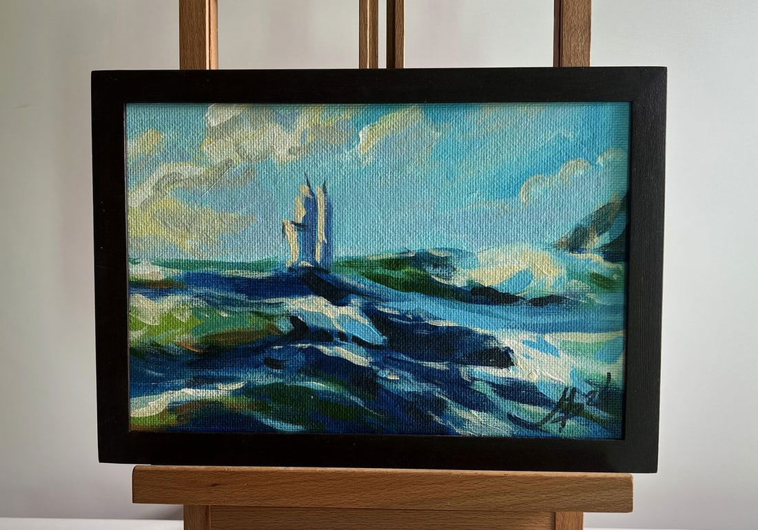 Acrylic painting Evening waves sea Mykhailo Patskan (1 of 10)