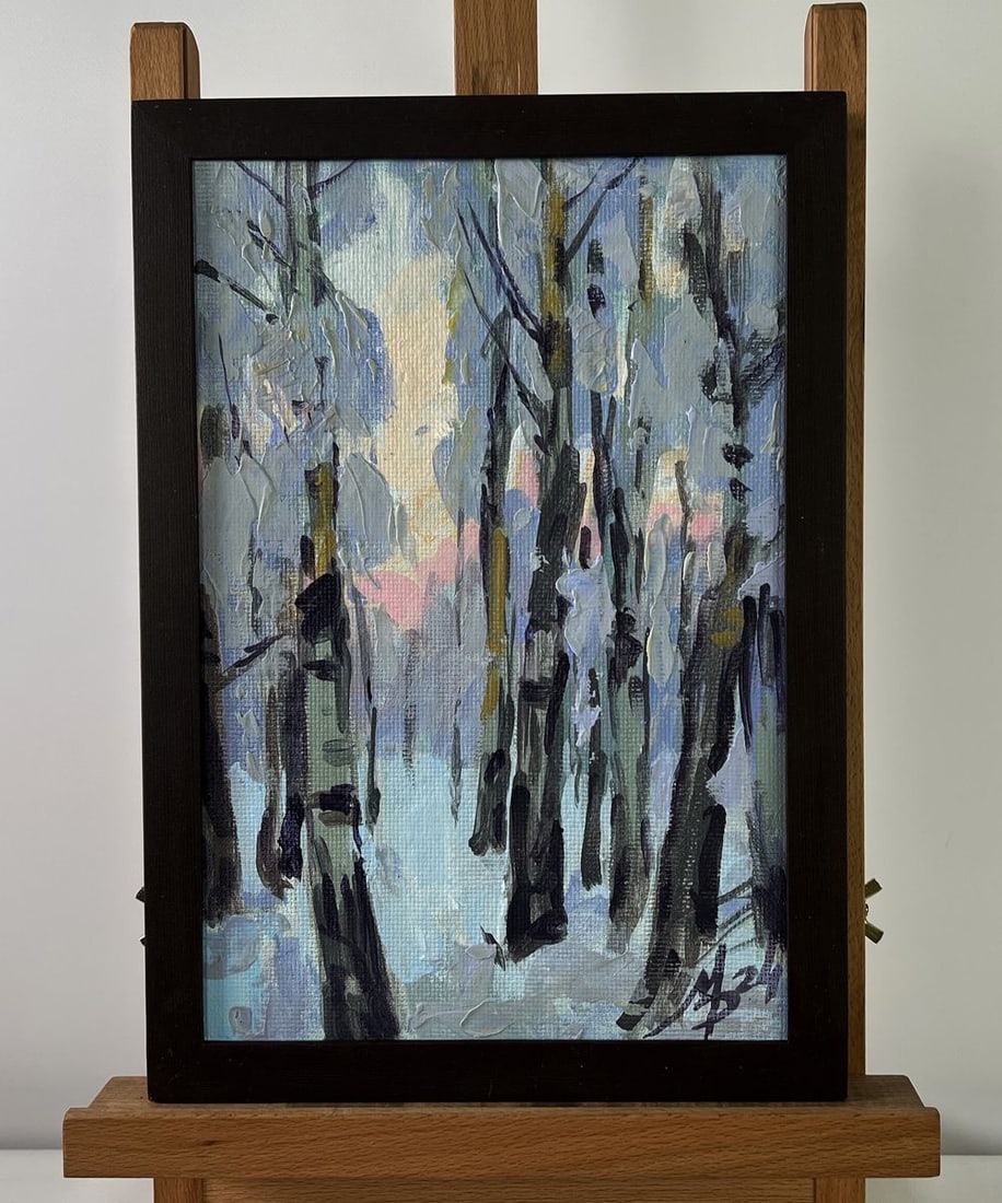 Acrylic painting Evening in the winter forest Mykhailo Patskan (1 of 10)