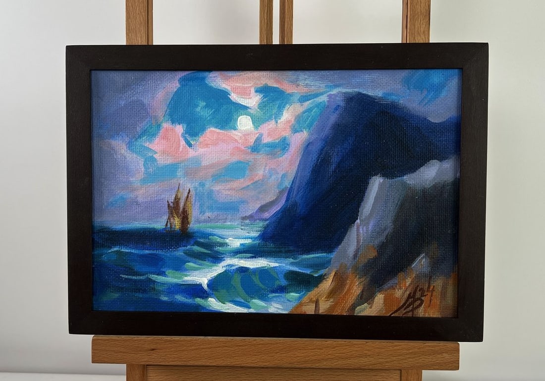 Acrylic painting Moonlit Night at Sea Mykhailo Patskan (1 of 10)