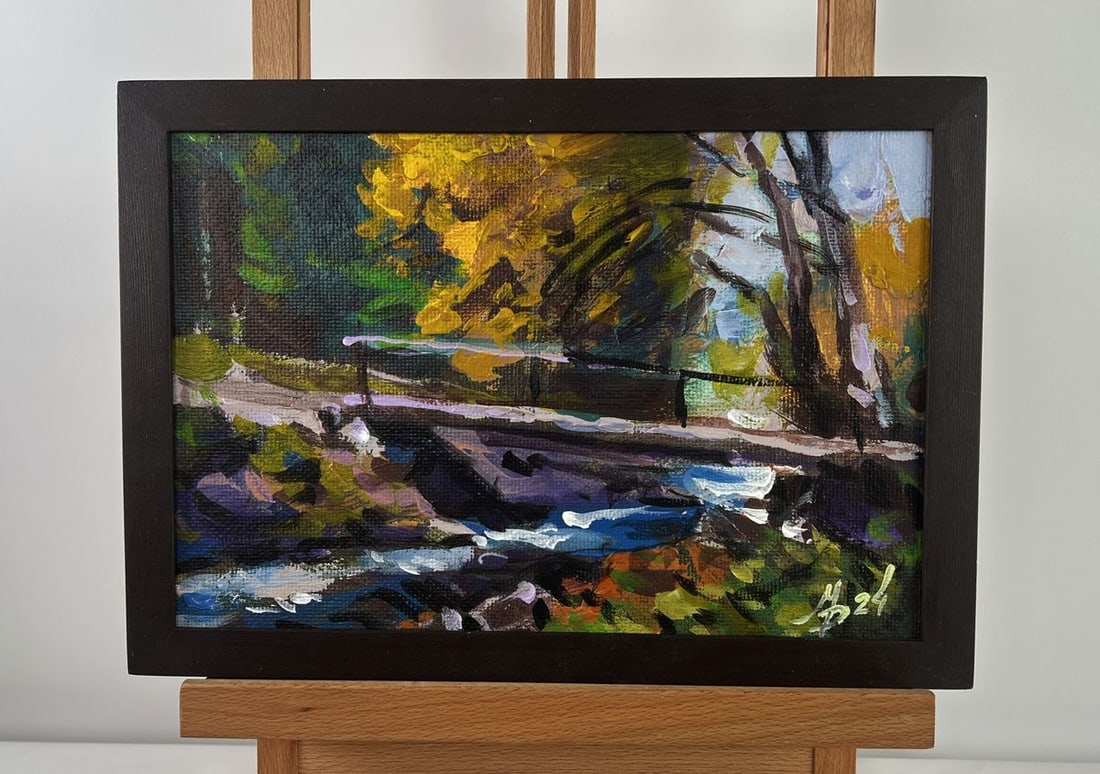 Acrylic painting Bridge over the river Mykhailo Patskan (1 of 10)