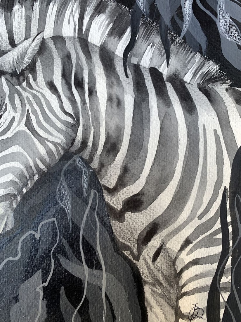 Watercolor painting Meeting of two zebras Olga Ponomaryva - 11