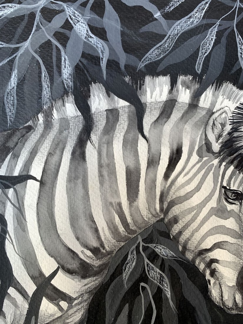 Watercolor painting Meeting of two zebras Olga Ponomaryva - 4