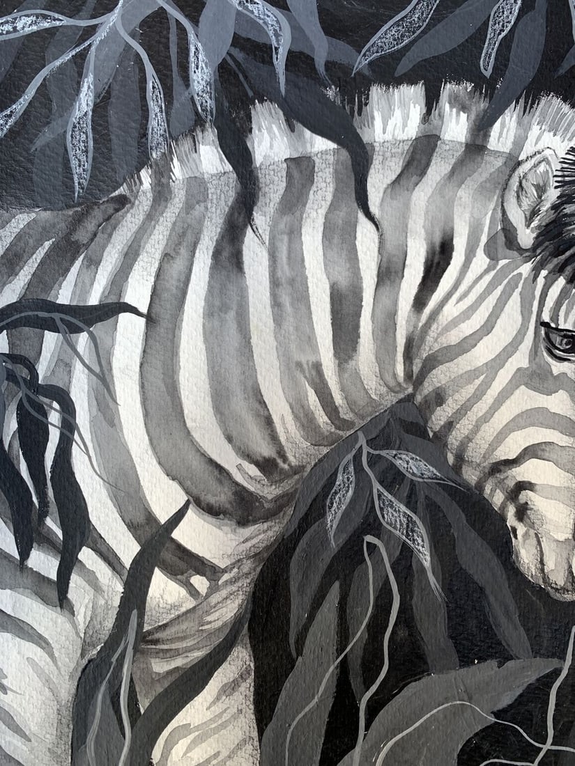 Watercolor painting Meeting of two zebras Olga Ponomaryva - 5