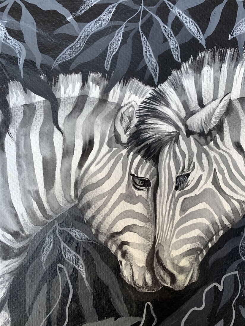 Watercolor painting Meeting of two zebras Olga Ponomaryva - 6