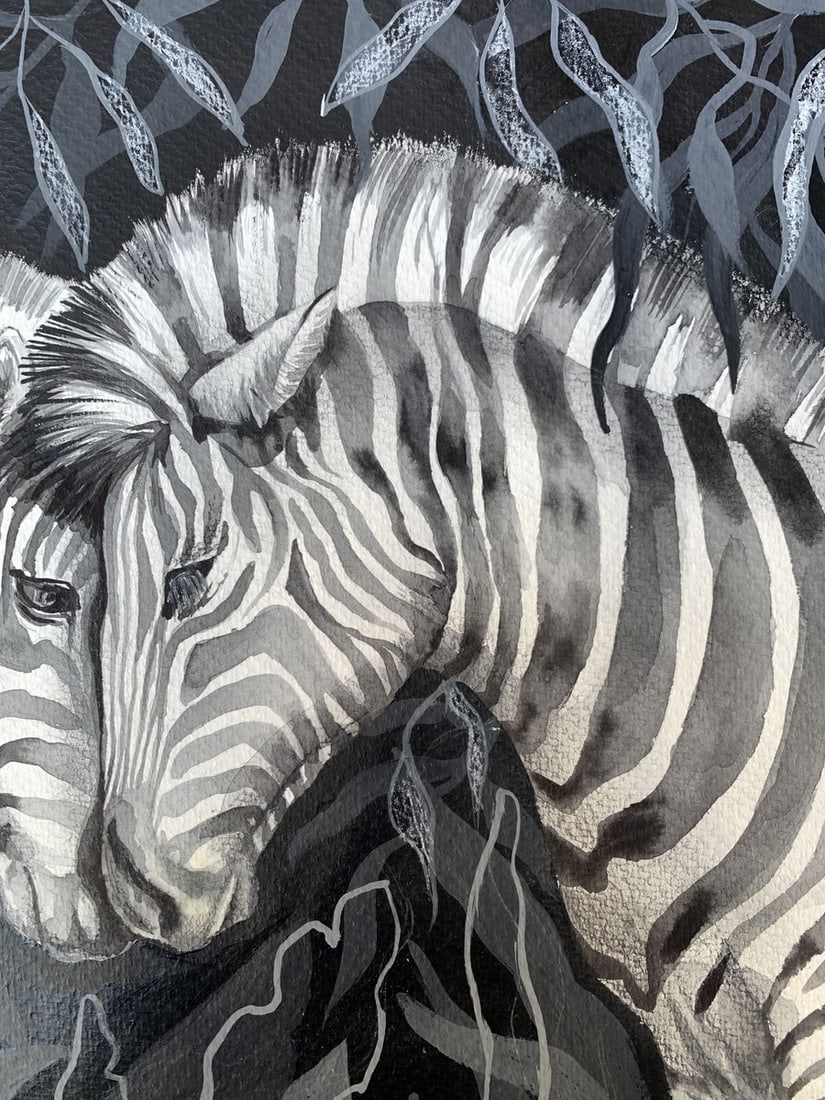 Watercolor painting Meeting of two zebras Olga Ponomaryva - 9