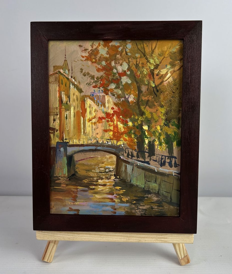 Oil painting Autumn city park Yuriy Suprunchuk: Title: Oil painting Autumn city park Yuriy Suprunchuk Description: №AAA4971 The oil painting on cardboard titled "Autumn City Park" captures the golden essence of fall in a picturesque urban set