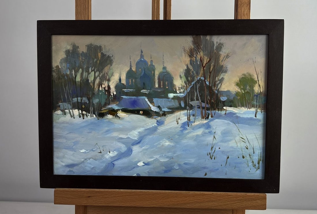 Oil painting View of the monastery in the evening Yuriy Suprunchuk: Title: Oil painting View of the monastery in the evening Yuriy Suprunchuk Description: №AAA4974 The oil painting on cardboard titled "View of the Monastery in the Evening" offers a peaceful