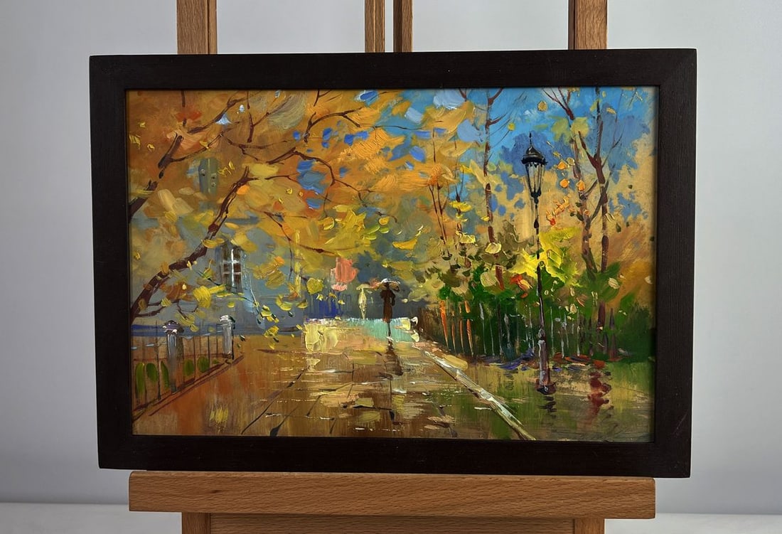 Oil painting Autumn leaves are flying Yuriy Suprunchuk: Title: Oil painting Autumn leaves are flying Yuriy Suprunchuk Description: №AAA4976 The oil painting on cardboard titled "Autumn Leaves Are Flying" captures a fleeting and poetic moment in the
