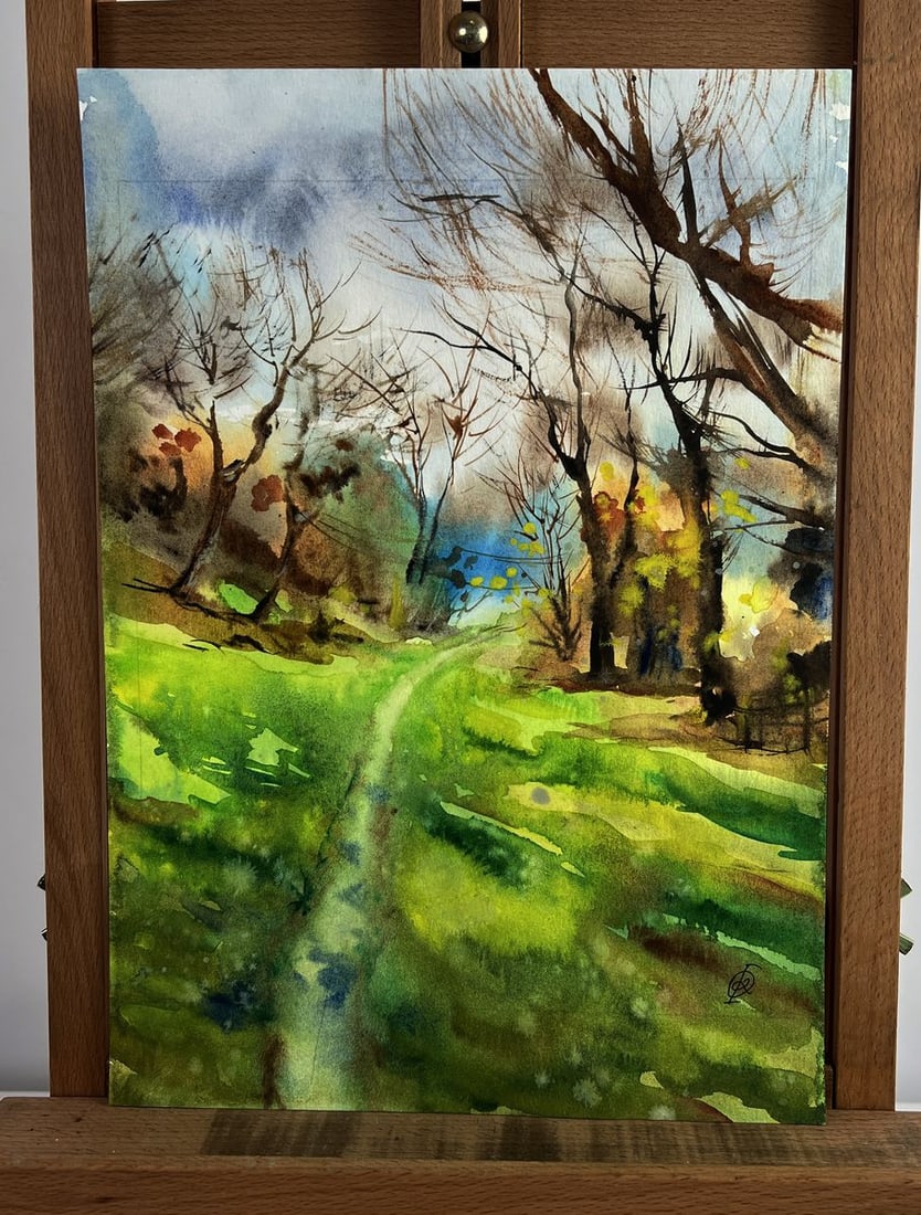 Watercolor painting Early autumn Olga Ponomaryova: Title: Watercolor painting Early autumn Olga Ponomaryova Description: №AAA4999 The watercolor painting on paper titled "Early Autumn" beautifully captures the fleeting moment when summer begins