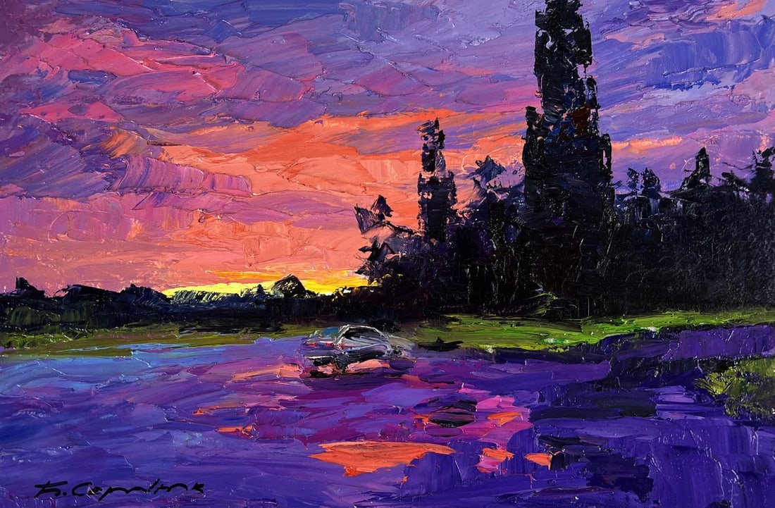 Oil painting A romantic sunset outside the city Boris Serdyuk - 3