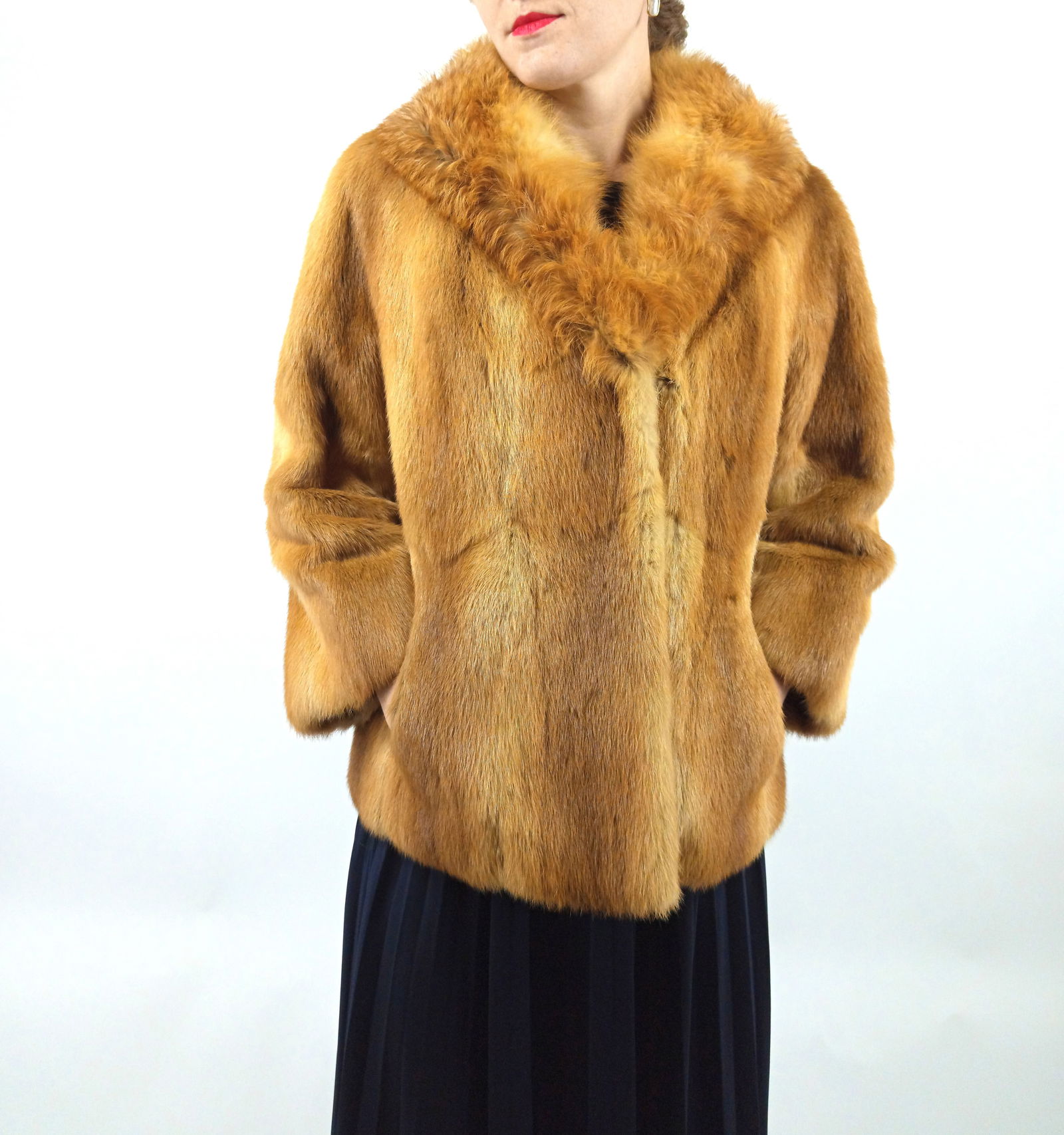 GOLDEN MINK RED FOX FUR JACKET EU: L ; US: 16 - 2