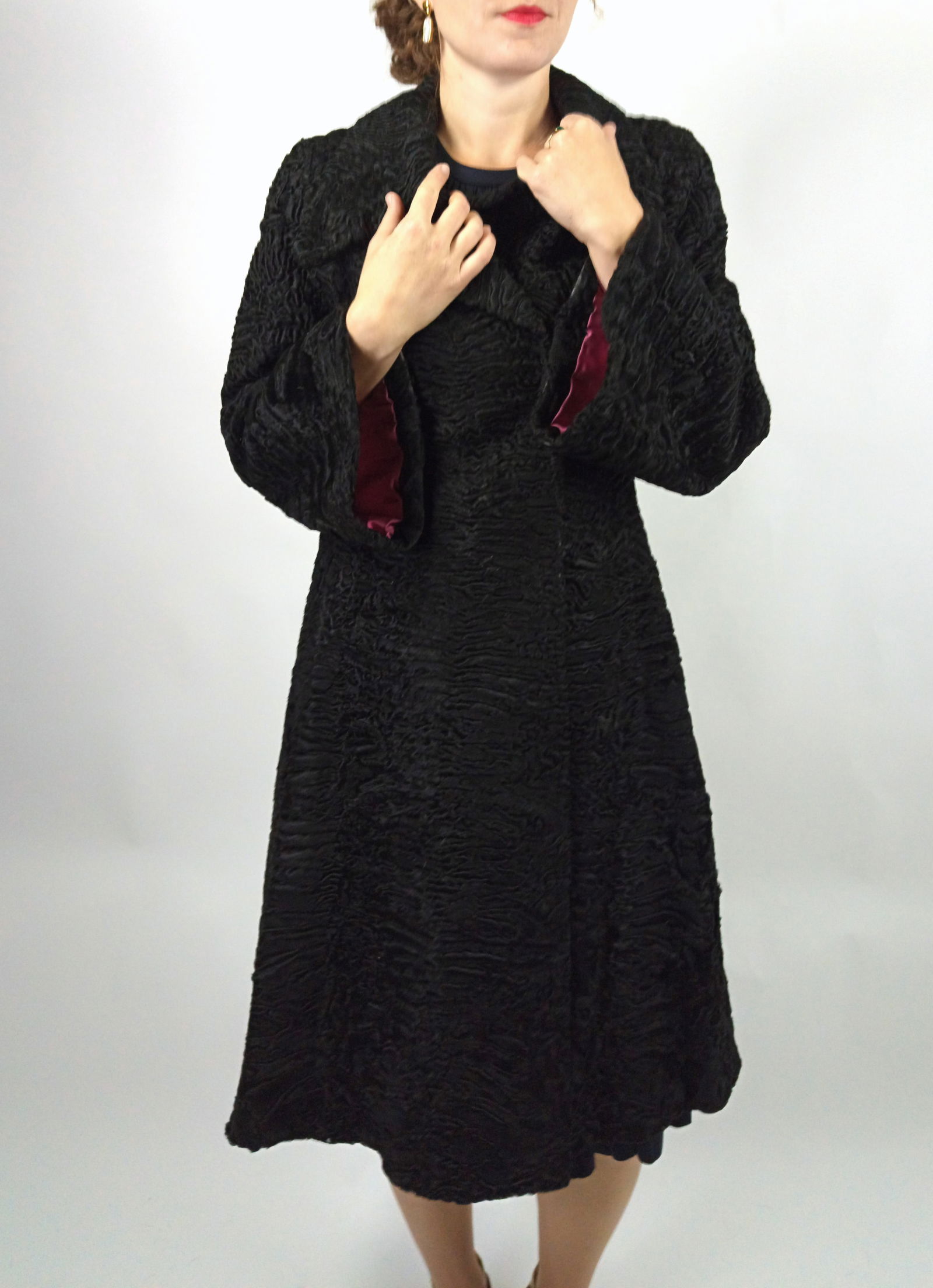 BLACK PERSIAN LAMB FUR COAT EU: S ; US: 8 - 9