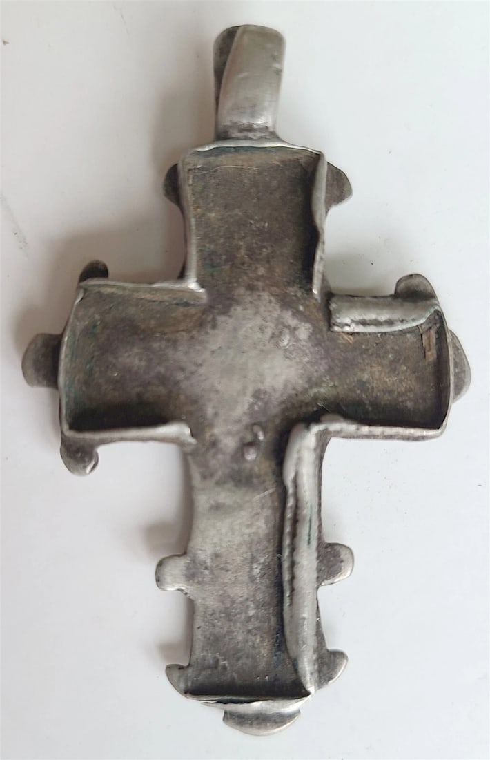 18th CENTURY UNUSUAL RUSSIAN SILVER NECK ICON CROSS ANTIQUE PENDANT - 3