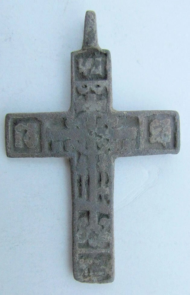 RUSSIAN 17th CENTURY ANTIQUE BRASS NECK CROSS icon - 2
