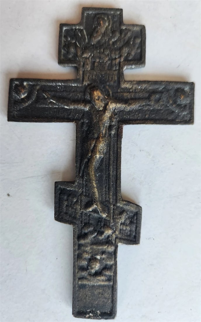 RUSSIAN BRONZE CRUSIFIX ICON 18th/19th CENTURY antique CROSS (1 of 4)