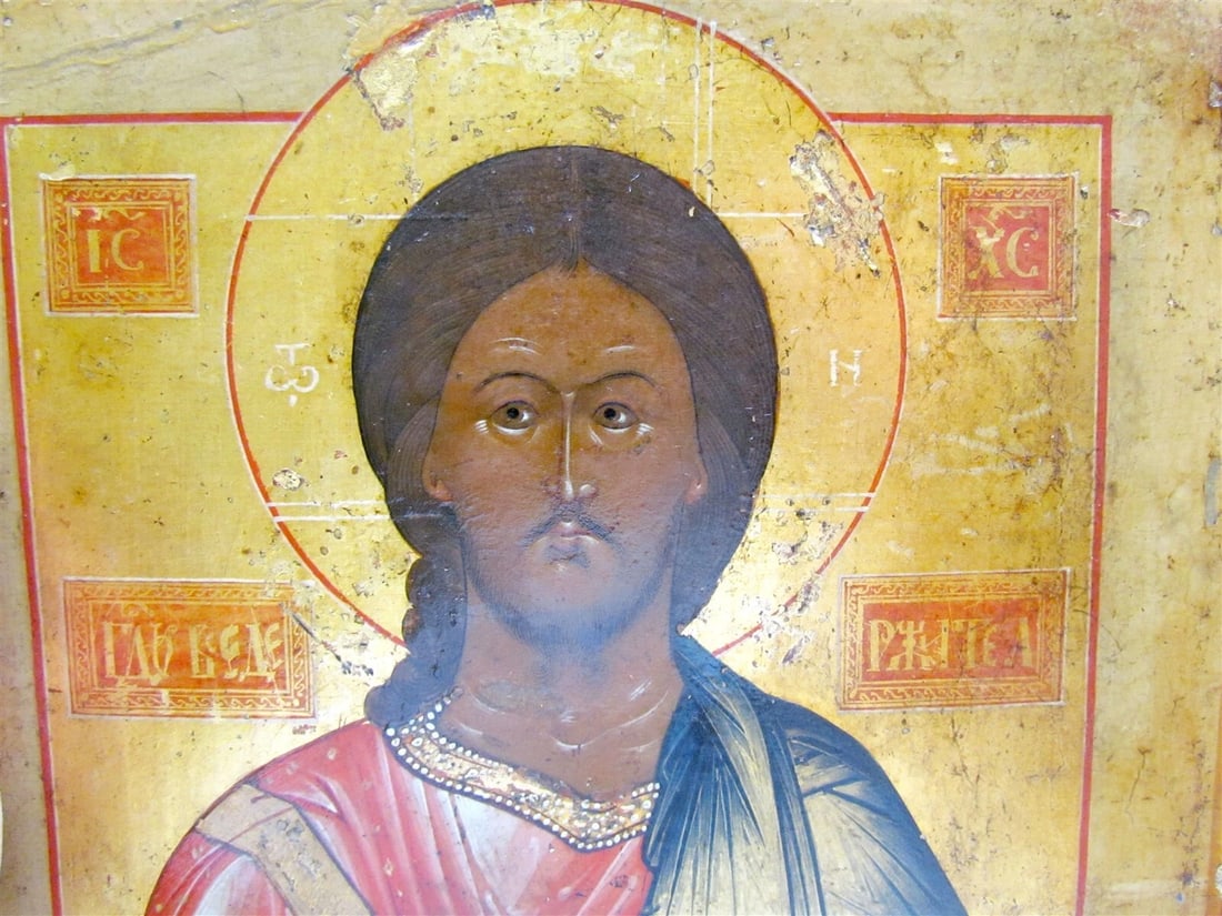 RUSSIAN ICON of JESUS CHRIST 19th CENTURY ANTIQUE hand painted HIGH QUALITY - 9