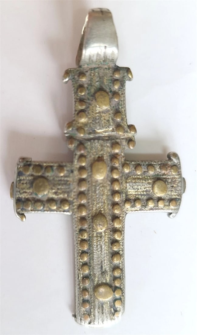 18th CENTURY RUSSIAN MIXED METAL NECK ICON CROSS ANTIQUE PENDANT - 3
