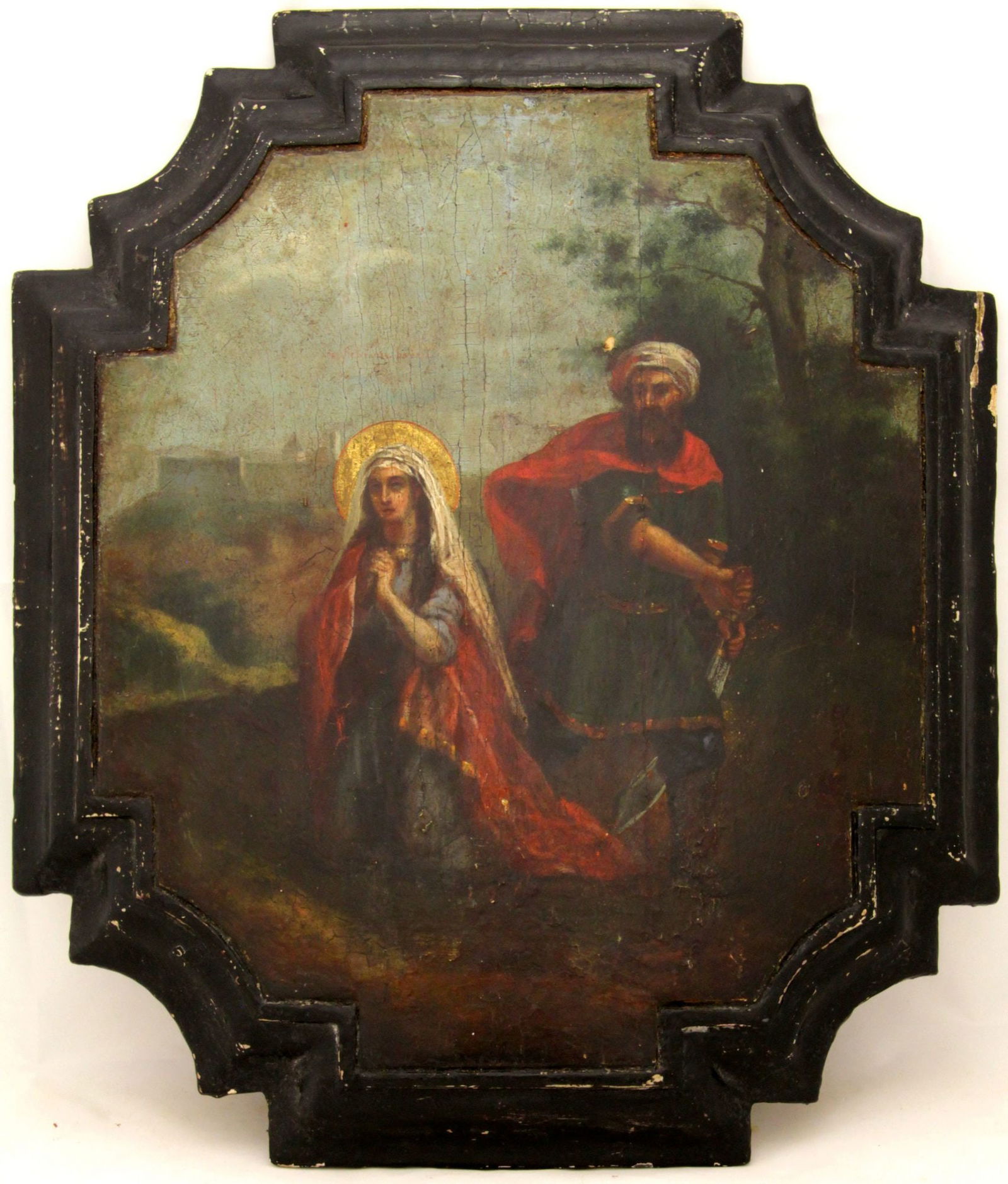 Beheading of Saint Barbara: Description: Beheading of Saint Barbara. Large russian wooden icon.Details: Dimensions 38.5 × 46 cm Century 18 Reserve: $50.00 Shipping:Domestic: Flat-rate of $950.00 to anywhere within the