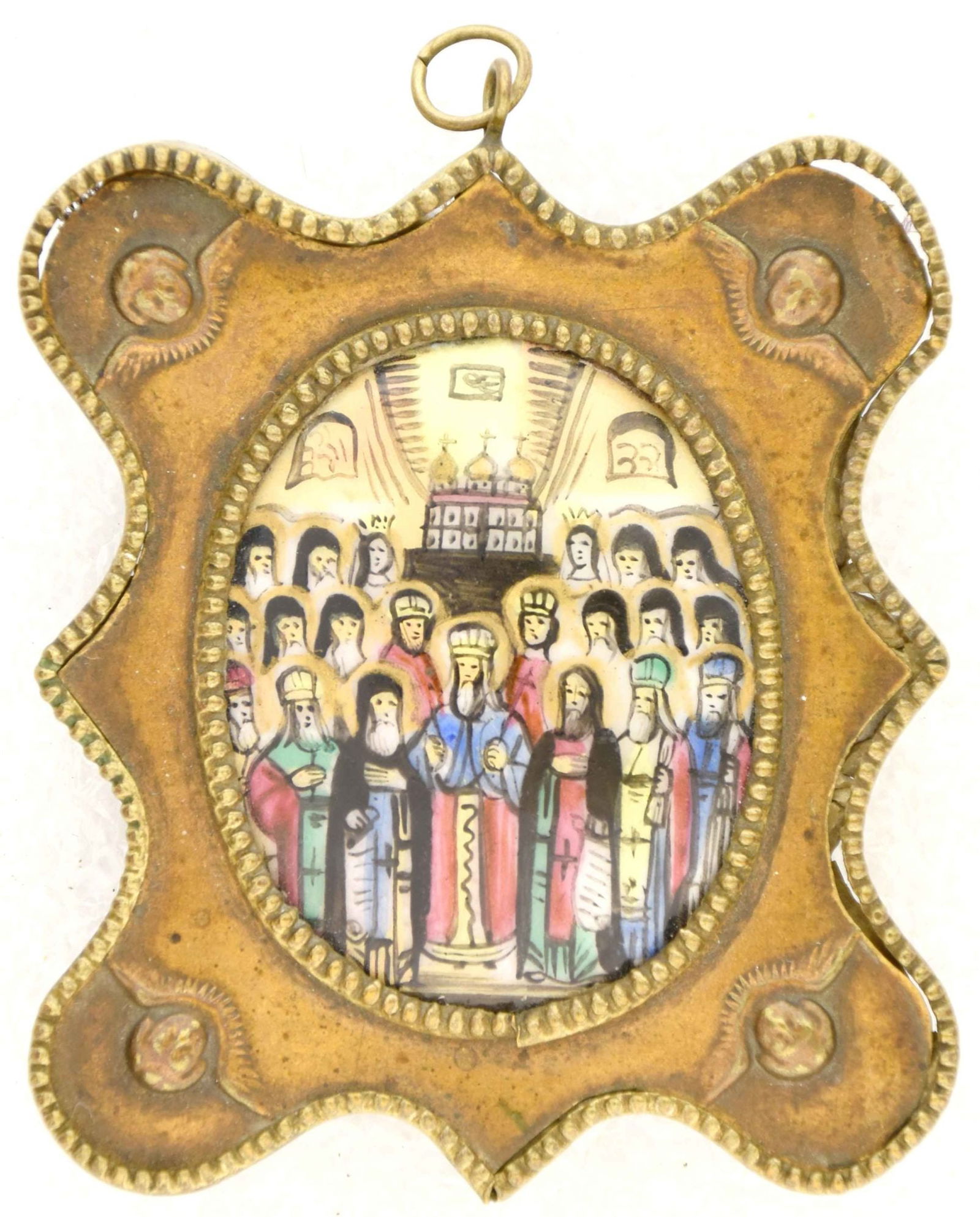 Finift. Assembly of Saints of Kiev Pechersk Lavra: Description: Assembly of Saints of Kiev Pechersk Lavra. Russian Finift icon.Details: Dimensions 5.5 × 6 cm Century 19 Reserve: $50.00 Shipping:Domestic: Flat-rate of $550.00 to anywhere