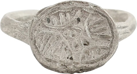 FINE MEDIEVAL RING, C.9TH-12TH CENTURY AD, SIZE 5: The Viking period through early Crusades. Bronze, size 5-5 ¼, oval form, for wear on the small finger as was the custom. Rounded face 2.2mm width band. The shoulders are slightly flared and ridge