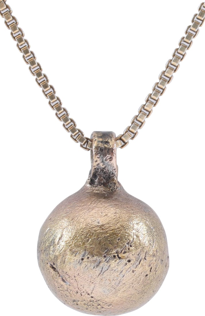 ANCIENT ROMAN WOMAN'S PENDANT NECKLACE, 1ST-3RD CENTURY: These small globular pendants were popular among common women in ancient Rome. Some have been described as prostitute's pendants and that view is widely published on the internet. This example is
