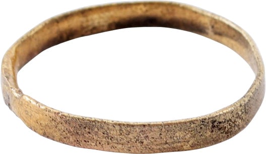 VIKING WEDDING RING 950-1050 AD, SIZE 3: 2.0mm width with flat face. Size 3 for wear on the small finger between the first two joints as was the fashion. The surface is textured from burial. Professionally refurbished with the 24karat gold s