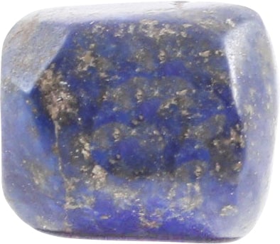 VIKING LAPUS LAZULI BEAD, 850-1000 AD: Polished stone, meticulously worked and polished to a ribbed cylindrical or melon form. 7.1mm diameter (a little over ¼”), 7.5mm length. One of a group of five from a larger necklace. 