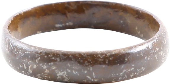 RARE COPPER VIKING WEDDING RING, 900-1050 AD, SIZE 10 ¾: Size 10 3/4. 4.6mm width rounded face band. Exceptional quality. Fine rich red copper patina. Vikings were expert metallurgists. The use of pure copper is rare and suggests a supernatural significance