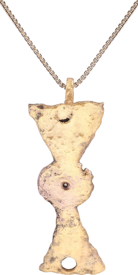 ROMAN LEGIONARY’S SWORD BELT MOUNT NECKLACE, EARLY-MID 4TH CENTURY AD: The original belt mount from a Roman legionary’s sword belt, mid to late 4th century AD. See Forum Ancient Coins for virtually identical examples and detailed information. While decorative,