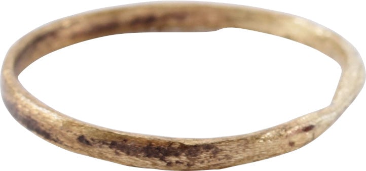 VIKING WEDDING RING 866-1067 AD, SIZE 3 3/4: Danelaw England. 1.4mm width with low rounded face. Textured overall from burial. Vikings exchanged rings on the pommel of the groom's sword. Professionally refurbished with the 24k gold surface resto
