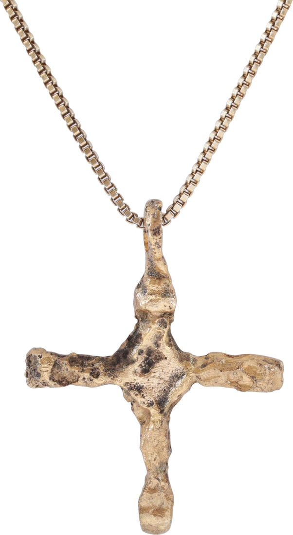 MEDIEVAL CHRISTIAN CROSS NECKLACE C.1100-1300 AD: Carolingian, the period of Charlemagne. The emergence from the Dark Ages is embodied in the rise to power of the Frankish King, Charlemagne in 768 (founder of the Holy Roman Empire after 800)