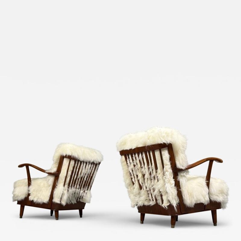 Svante Skogh, Lounge Chairs, Mongolian Fur, Beech, Sweden, 1945: Title: Svante Skogh, Lounge Chairs, Mongolian Fur, Beech, Sweden, 1945 Description: Svante Skogh, Swedish Mid-Century Modern, Lounge Chairs, Mongolian Fur, Beech, Sweden, 1945 Pair of gorgeous lounge