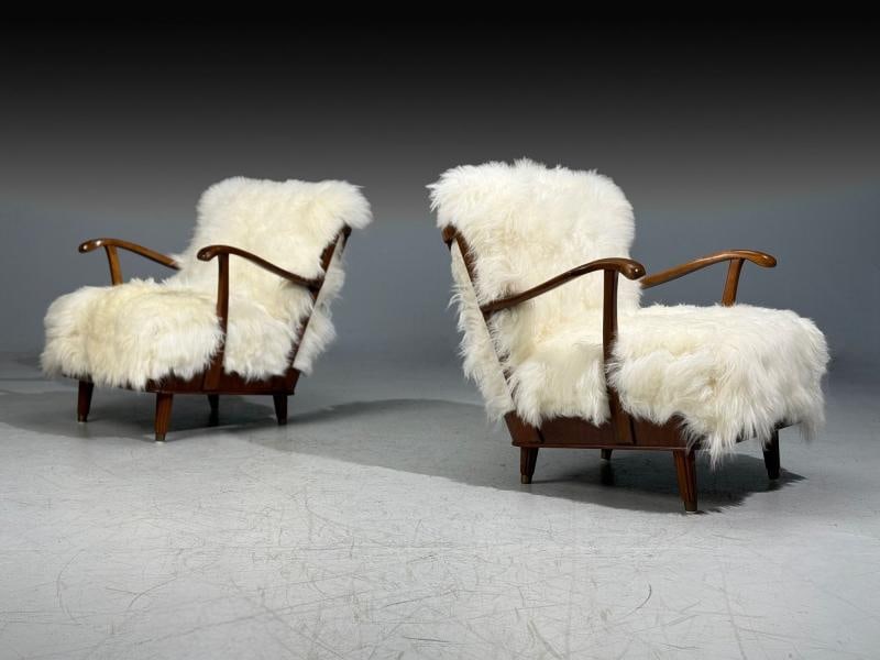 Svante Skogh, Lounge Chairs, Mongolian Fur, Beech, Sweden, 1945 - 2