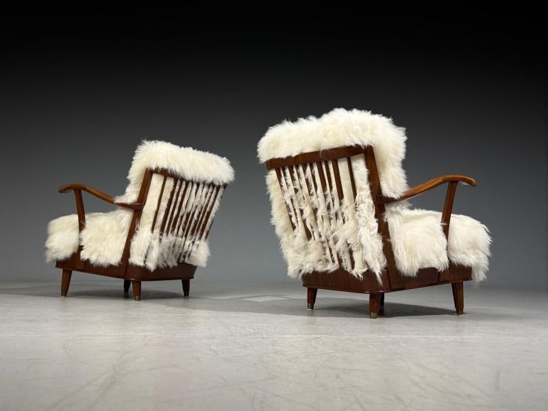 Svante Skogh, Lounge Chairs, Mongolian Fur, Beech, Sweden, 1945 - 3