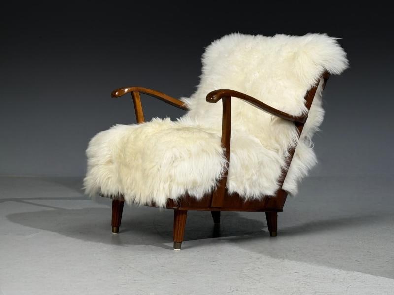 Svante Skogh, Lounge Chairs, Mongolian Fur, Beech, Sweden, 1945 - 4
